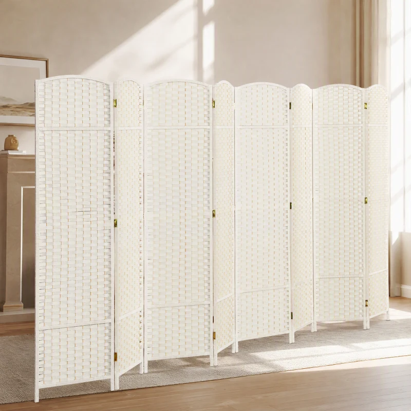 HOMCOM Folding Room Divider Screen 8 Panel 5.6 ' Tall Privacy Screen Freestanding Room Partition for Home Office, White