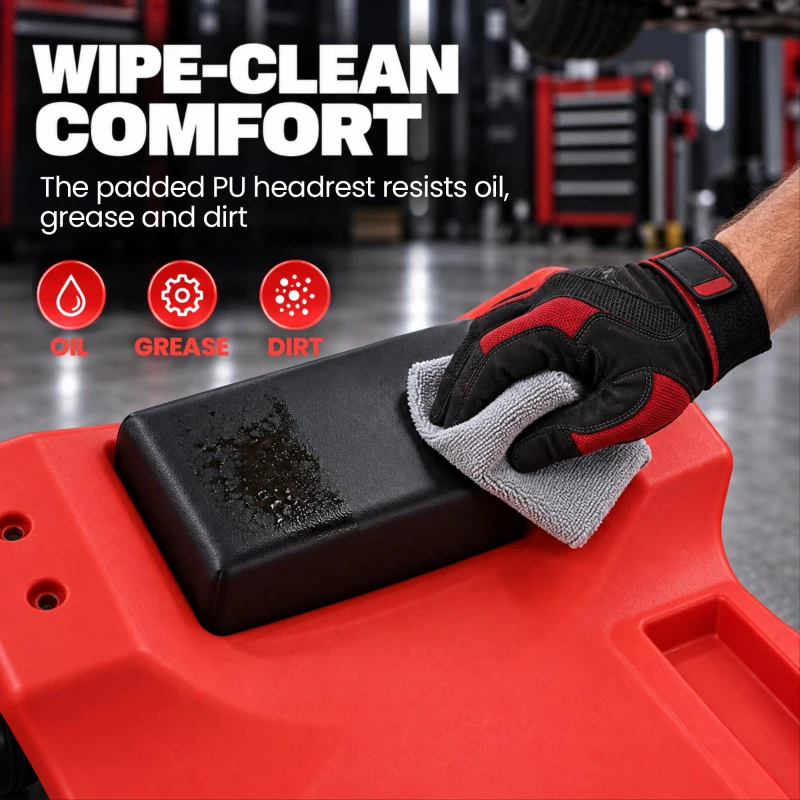 HOMCOM 40" Mechanic Creeper, 330 LBS Capacity, Low Profile, Padded Headrest, 2 Tool Trays, 6 Casters for Auto Repair, Red