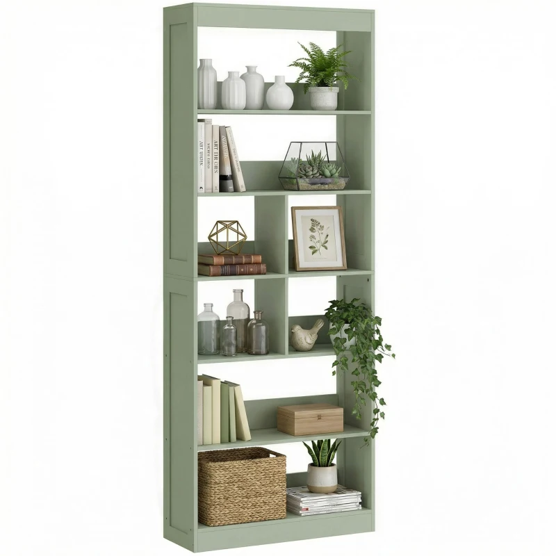 HOMCOM Bookshelf, 6-Tier Bookcase with Storage Shelves, Space Saving Display Shelf for Study Living Room Bedroom Green