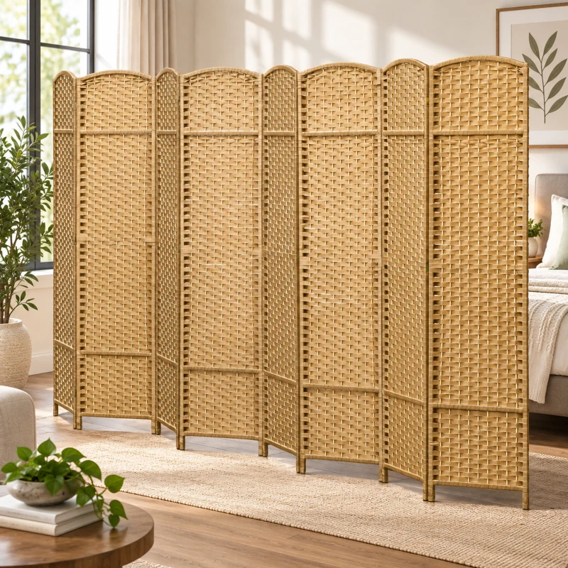 HOMCOM Folding Room Divider Screen 8 Panel 5.6 ' Tall Privacy Screen Freestanding Room Partition for Home Office, Nature Wood