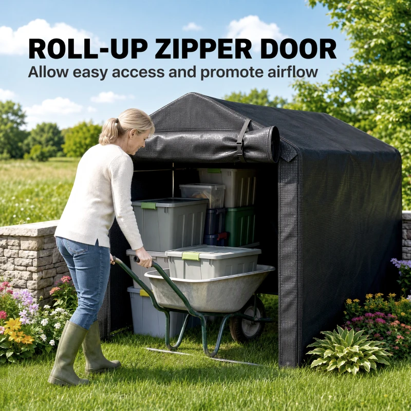 Outsunny Outdoor Storage Shed, UV Resistant Bike Tent with Roll-up Zipper Door, Portable Shed for Bike, Motorcycle, Black