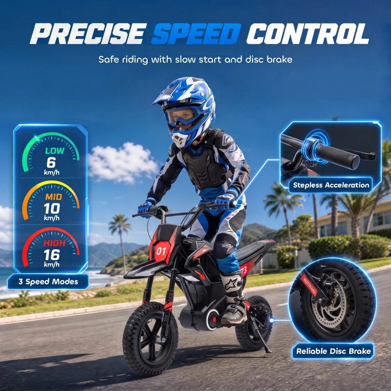 Qaba 24V Kids Electric Motorcycle with 180W Brushless Motor, Suspension, Soft Start, 12" Rubber Tires for 6+ Years, Black