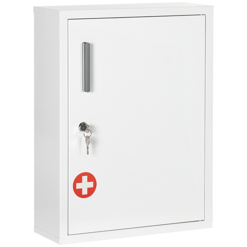 kleankin Bathroom Medicine Cabinet with Shelves Inside & On Door, Locking Medical Cabinet, First Aid Bathroom Wall Cabinet White