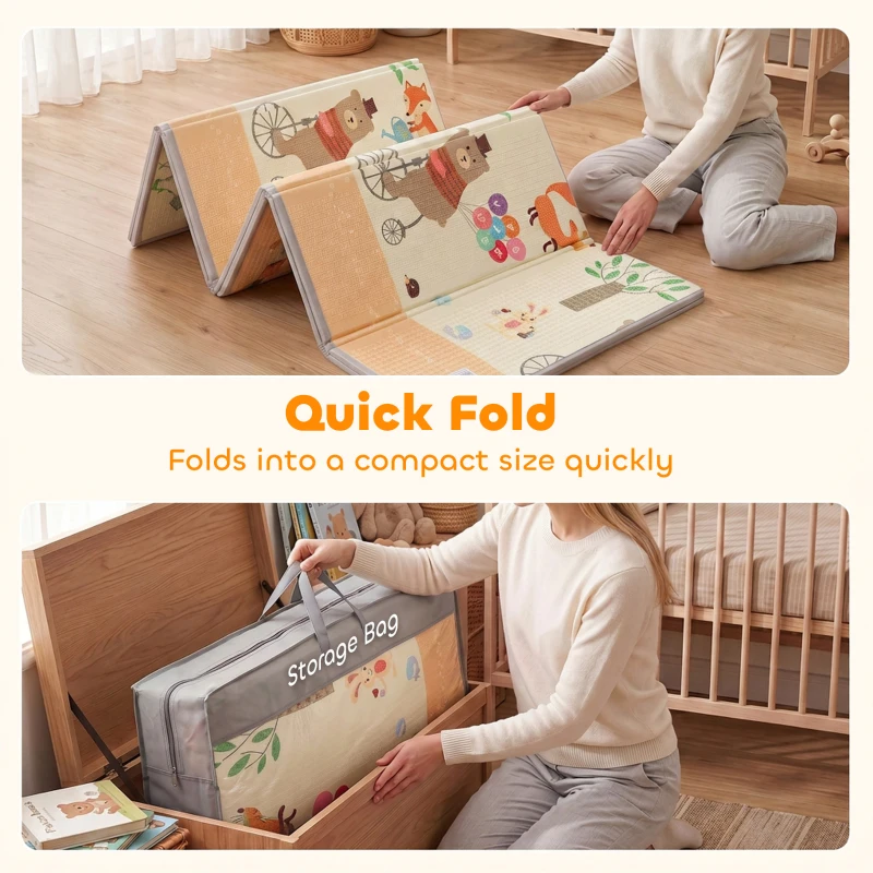 Qaba Foldable & Reversible Baby Play Mat, 79" x 71"Thick Play Mat for Floor, Waterproof Non-Slip, Forest Animals
