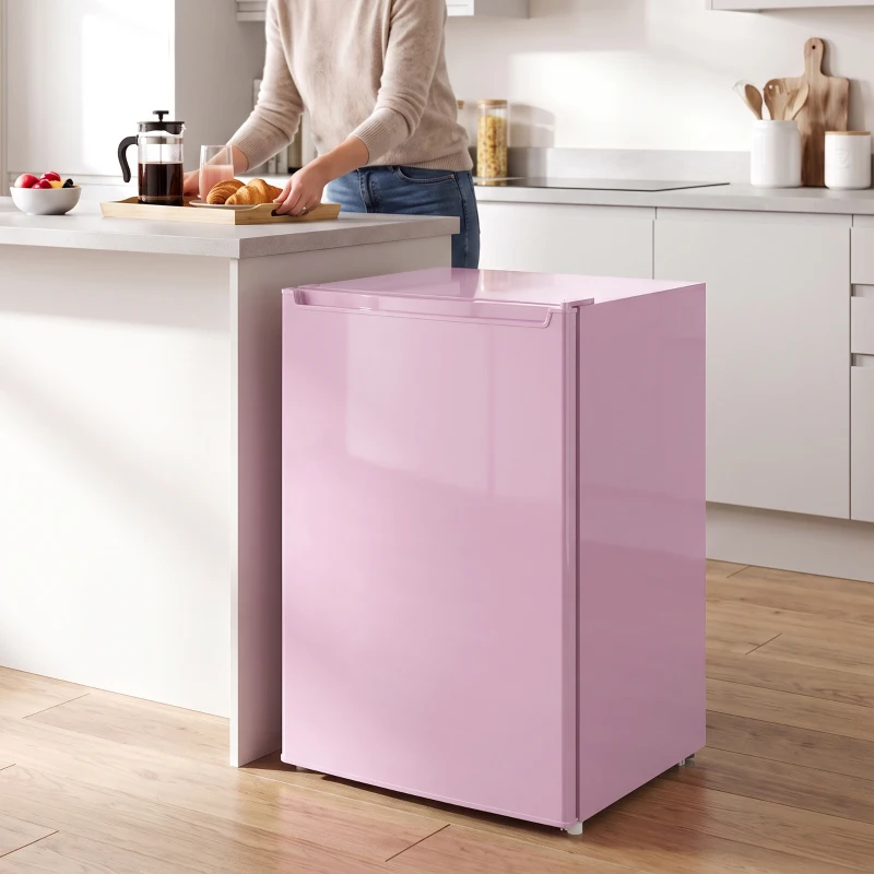 HOMCOM Compact Upright Freezer, 2.1 Cubic Feet Mini Freezer with Reversible Door, 2 Shelves, Adjustable Temperature, Pink