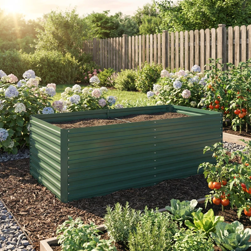 Outsunny 6' x 3' x 2' Raised Garden Bed, Set of 2 Galvanized Planter Box for Vegetables, Flowers & Herbs, Green