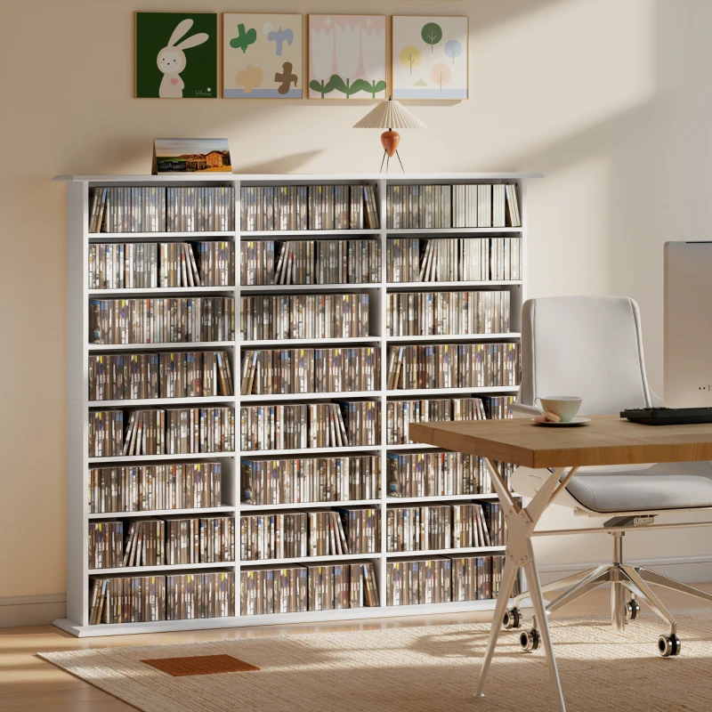HOMCOM Media Storage Cabinet, 8-Tier DVD Shelf with 18 Adjustable Shelves, Holds 1032 CDs, 594 DVDs or Blu-rays, White
