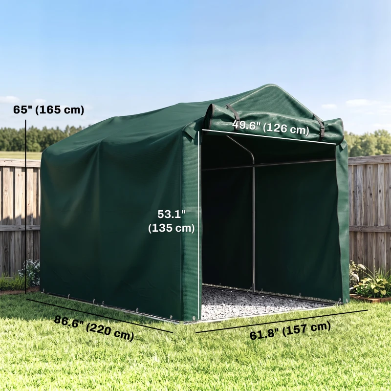 Outsunny Outdoor Storage Shed, UV Resistant Bike Tent with Roll-up Zipper Door, Portable Shed for Bike, Motorcycle, Dark Green