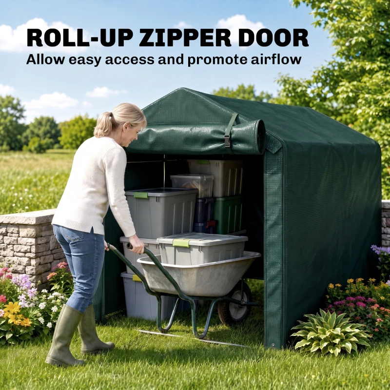 Outsunny Outdoor Storage Shed, UV Resistant Bike Tent with Roll-up Zipper Door, Portable Shed for Bike, Motorcycle, Dark Green