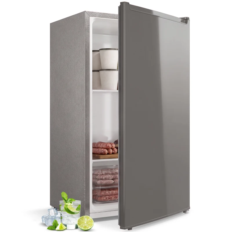 HOMCOM Compact Upright Freezer, 2.1 Cubic Feet Mini Freezer with Reversible Door, 2 Shelves, Adjustable Temperature, Grey