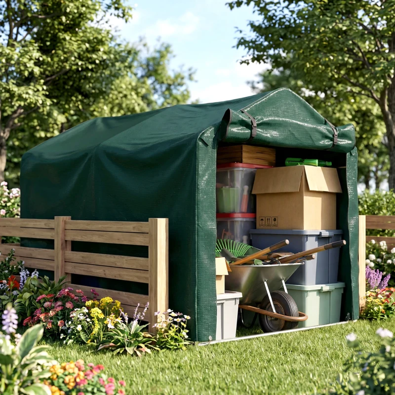 Outsunny Outdoor Storage Shed, UV Resistant Bike Tent with Roll-up Zipper Door, Portable Shed for Bike, Motorcycle, Dark Green