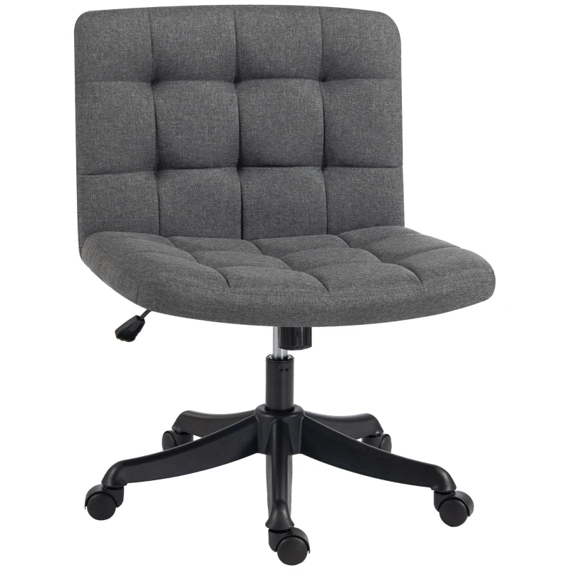 HOMCOM Armless Office Desk Chair, Linen Computer Chair with Rocking Function, Swivel, Wheels, Dark Grey