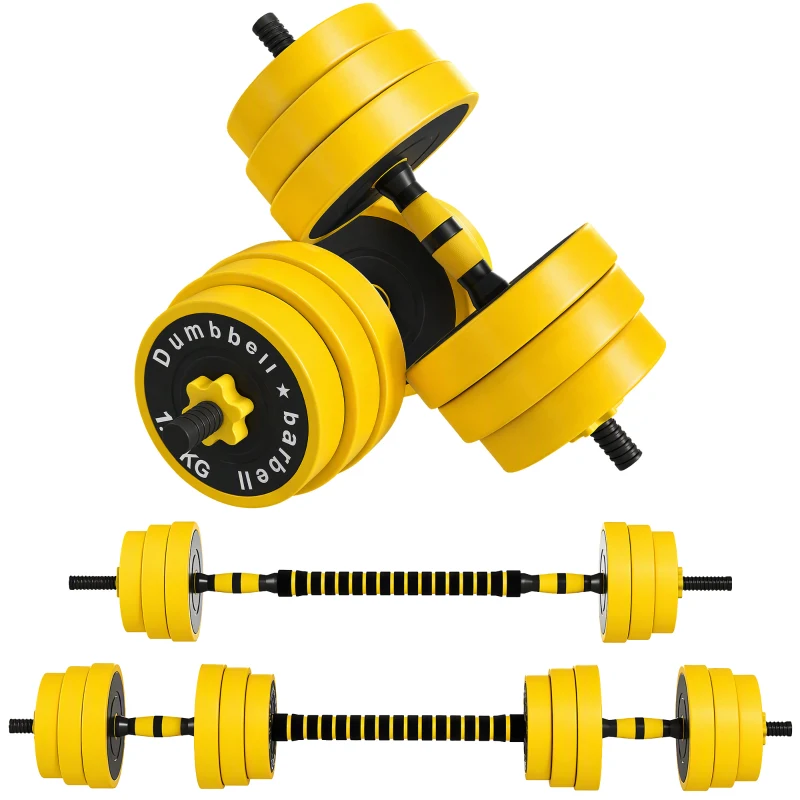 Soozier Dumbbell & Barbell Adjustable Set 44lbs Plate Bar Clamp Rod for Strength Training, Full Body Workout, Muscle Building Men Women Home Gym Sports Area Exercise Ergonomic