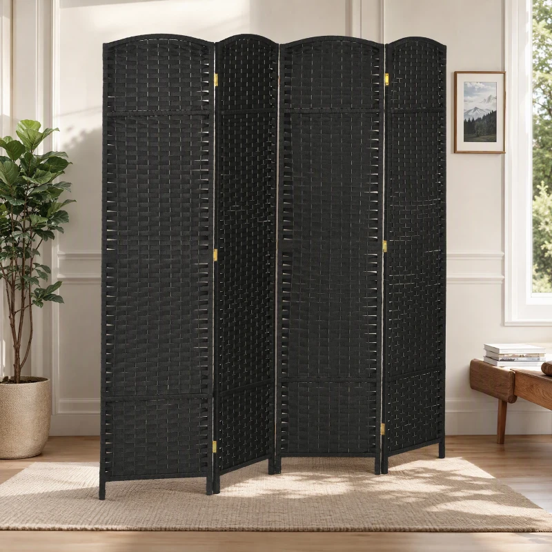 HOMCOM Folding Room Divider Screen 4 Panel 5.6 ' Tall Privacy Screen Freestanding Room Partition for Home Office, Black