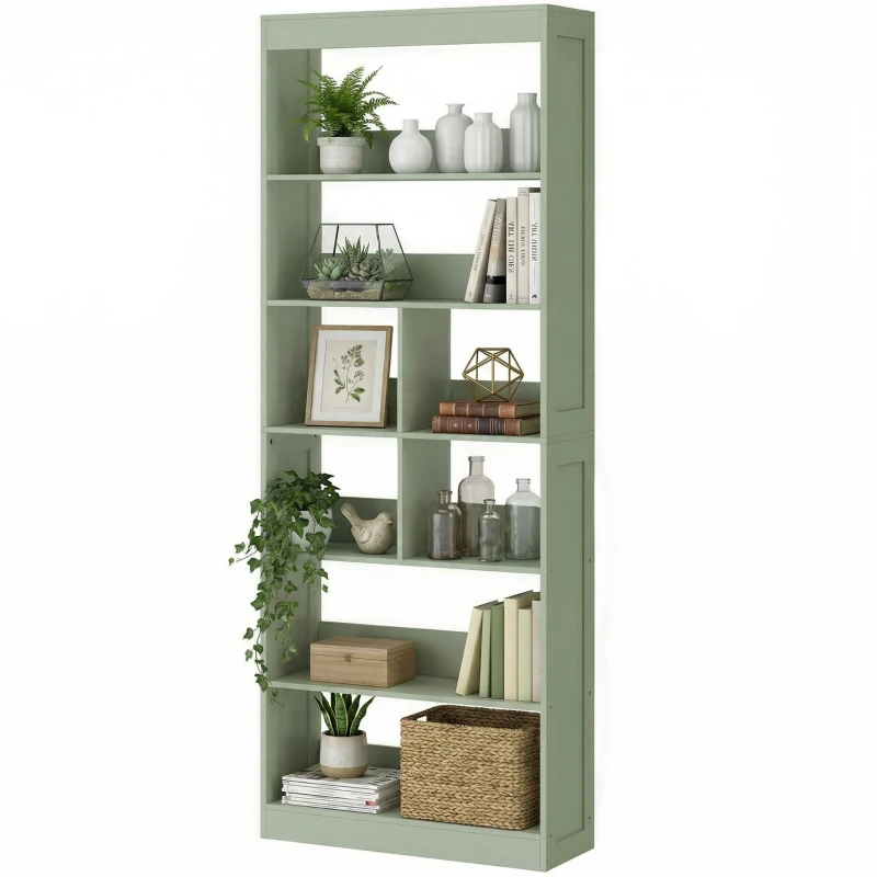 HOMCOM Bookshelf, 6-Tier Bookcase with Storage Shelves, Space Saving Display Shelf for Study Living Room Bedroom Green