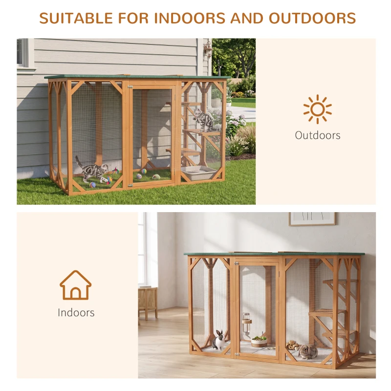 PawHut 71"L Catio Outdoor Cat Enclosure, Indoor Cat Cage, Pet House, Small Animal Hutch for 1-2 Rabbit, Kitten, Kitty Crate Kennel w/ Waterproof Roof, Multi-Level Platforms, Orange