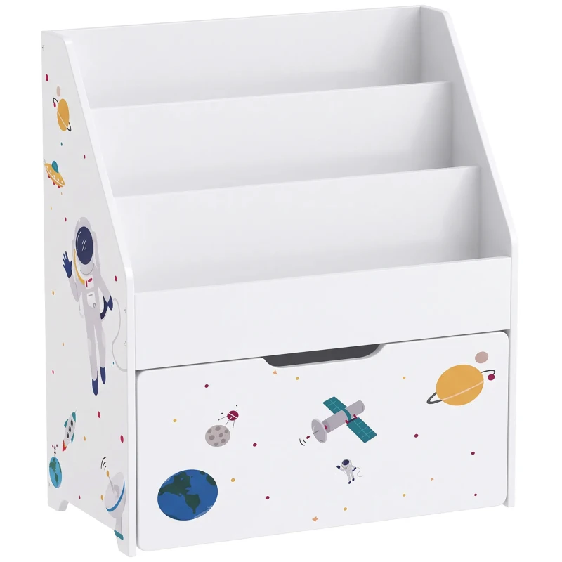 Qaba Montessori Kids Bookshelf with Moveable Drawer, 3-Tier Bookshelf for Kids Room, Nursery, Playroom, Ages 3-8 Years, White