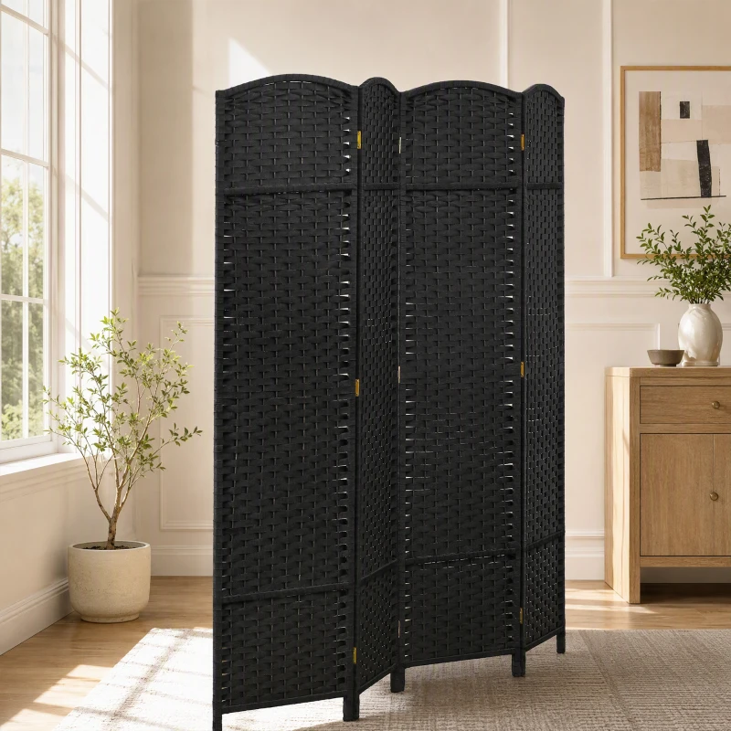 HOMCOM Folding Room Divider Screen 4 Panel 5.6 ' Tall Privacy Screen Freestanding Room Partition for Home Office, Black