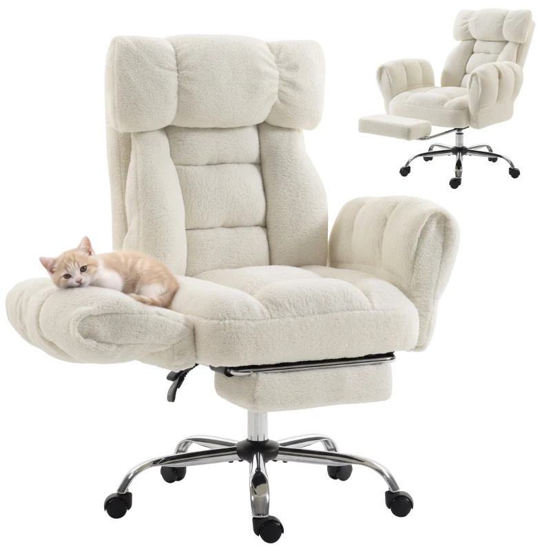 HOMCOM Criss Cross Office Chair with Flip-Up Armrests, Reclining Desk Chair with Wide Seat, Footrest, Wheels, Cream White