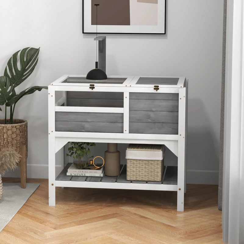 PawHut Tortoise Habitat with Shelf Storage Tortoise Gift Accessory with Weather Protection for Indoor, Light Gray