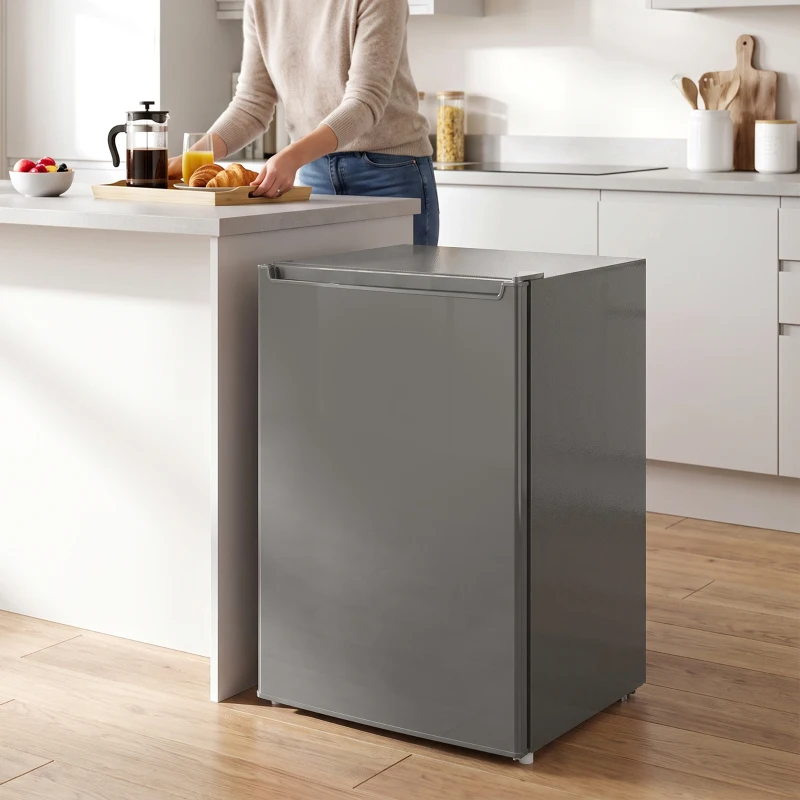 HOMCOM Compact Upright Freezer, 2.1 Cubic Feet Mini Freezer with Reversible Door, 2 Shelves, Adjustable Temperature, Grey