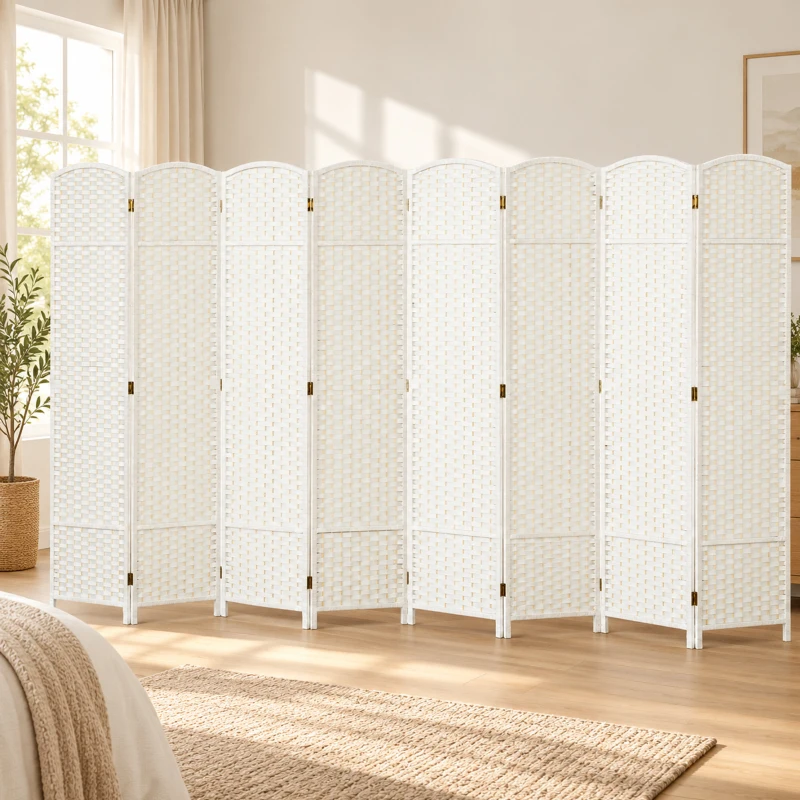 HOMCOM Folding Room Divider Screen 8 Panel 5.6 ' Tall Privacy Screen Freestanding Room Partition for Home Office, White