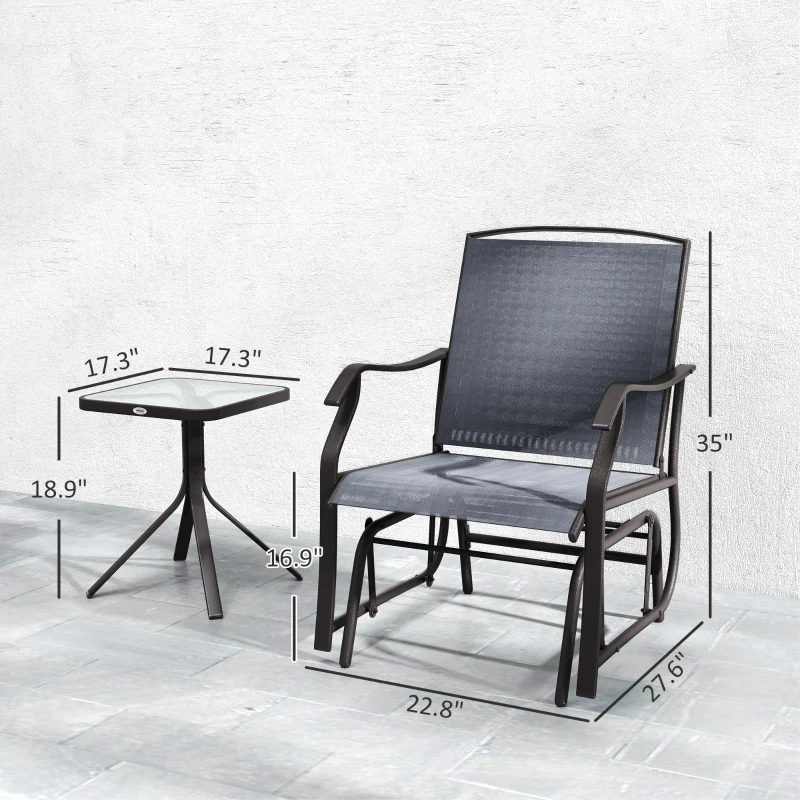 Outsunny 3 Piece Outdoor Glider Chair with Coffee Table Bistro Set, Gray