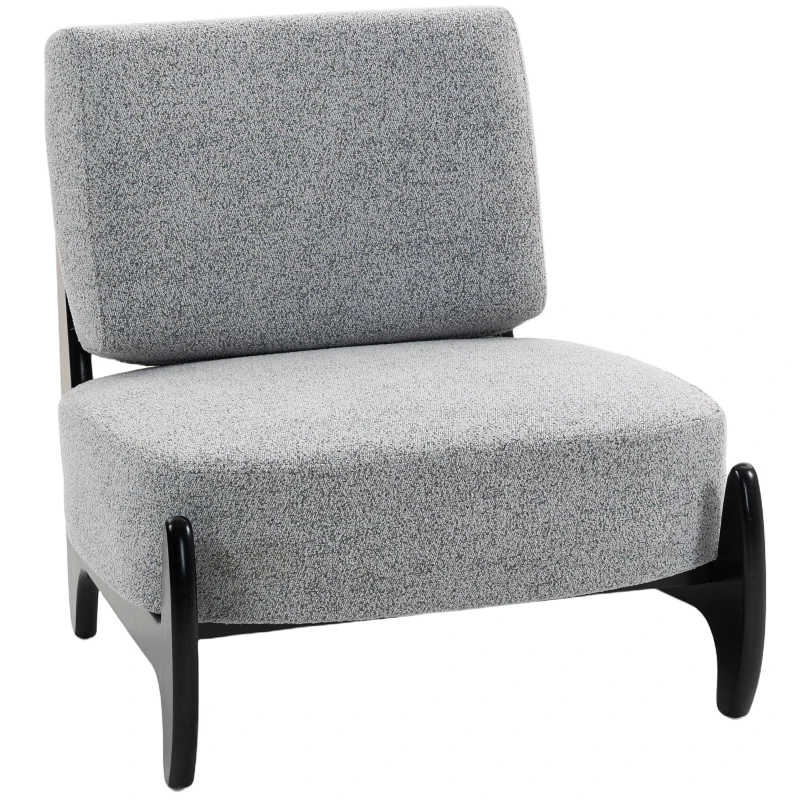 HOMCOM Accent Chair with Rubber Wood Frame, Wide Seat, Modern Chenille Bedroom Chair with Thick Cushion, Grey