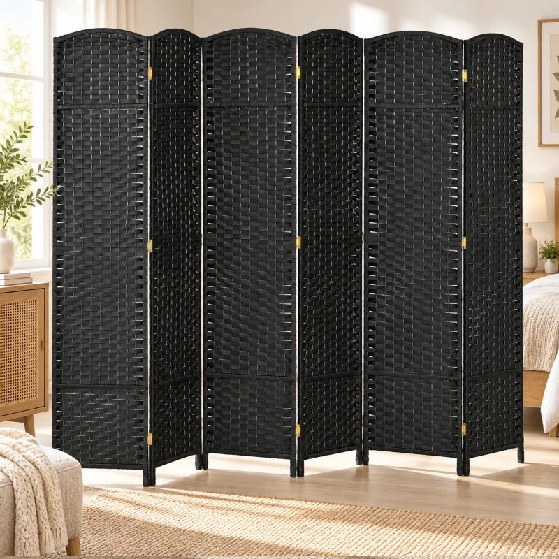 HOMCOM Folding Room Divider Screen 6 Panel 5.6 ' Tall Privacy Screen Freestanding Room Partition for Home Office, Black