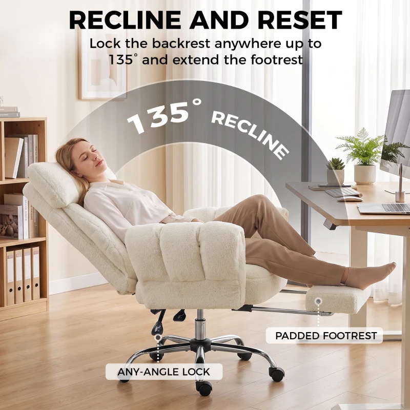 HOMCOM Criss Cross Office Chair with Flip-Up Armrests, Reclining Desk Chair with Wide Seat, Footrest, Wheels, Cream White