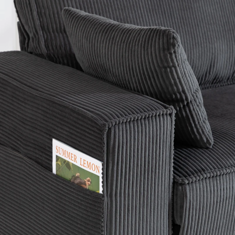 HOMCOM 86" 3 Seater Sofa, Modern Corduroy Upholstered Couch, Dark Grey