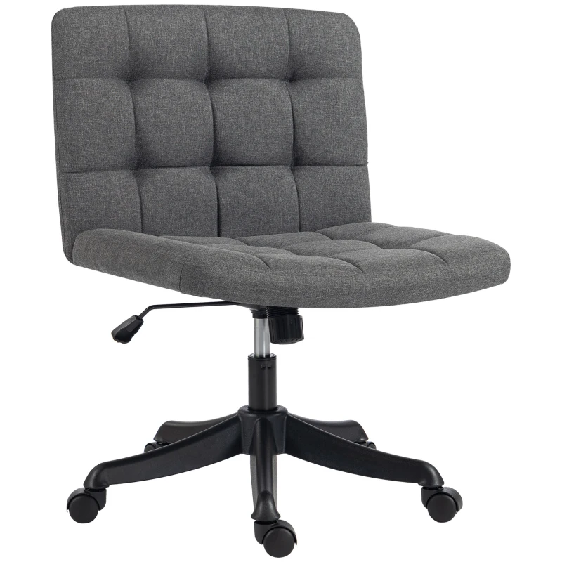 HOMCOM Armless Office Desk Chair, Linen Computer Chair with Rocking Function, Swivel, Wheels, Dark Grey