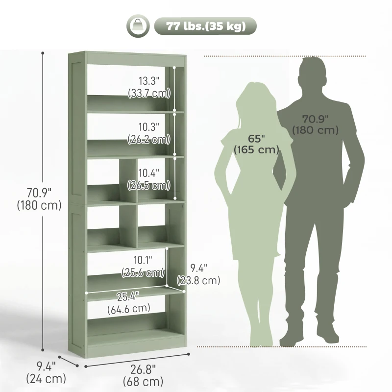 HOMCOM Bookshelf, 6-Tier Bookcase with Storage Shelves, Space Saving Display Shelf for Study Living Room Bedroom Green