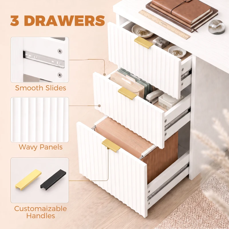 HOMCOM Computer Desk with Drawers Office Desk with Reversible File Drawers Study Table Bedroom Study 47" White