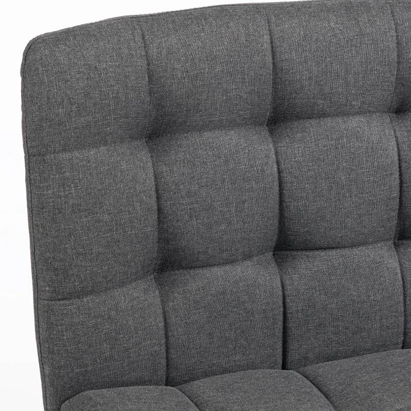 HOMCOM Armless Office Desk Chair, Linen Computer Chair with Rocking Function, Swivel, Wheels, Dark Grey