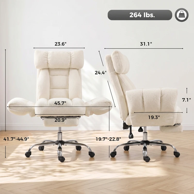 HOMCOM Criss Cross Office Chair with Flip-Up Armrests, Reclining Desk Chair with Wide Seat, Footrest, Wheels, Cream White
