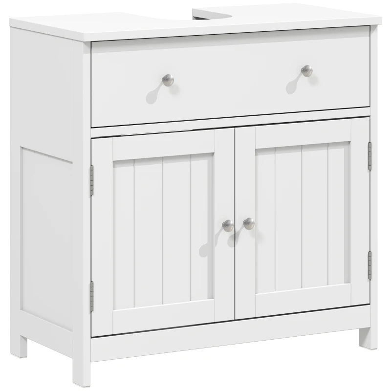 HOMCOM Modern Bathroom Vanity Cabinet, Freestanding Under Sink Storage with Drawer, U-Shaped Cutout for Pedestal Sink, White