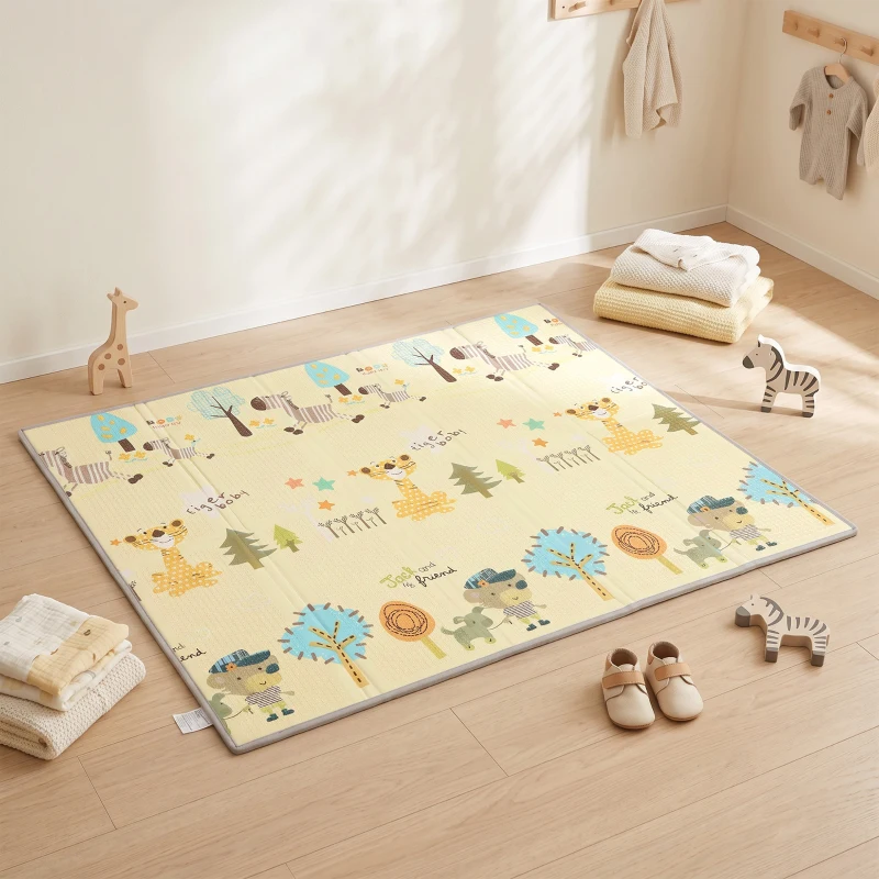 Qaba Foldable & Reversible Baby Play Mat, 79" x 71"Thick Play Mat for Floor, Waterproof Non-Slip, Forest Animals