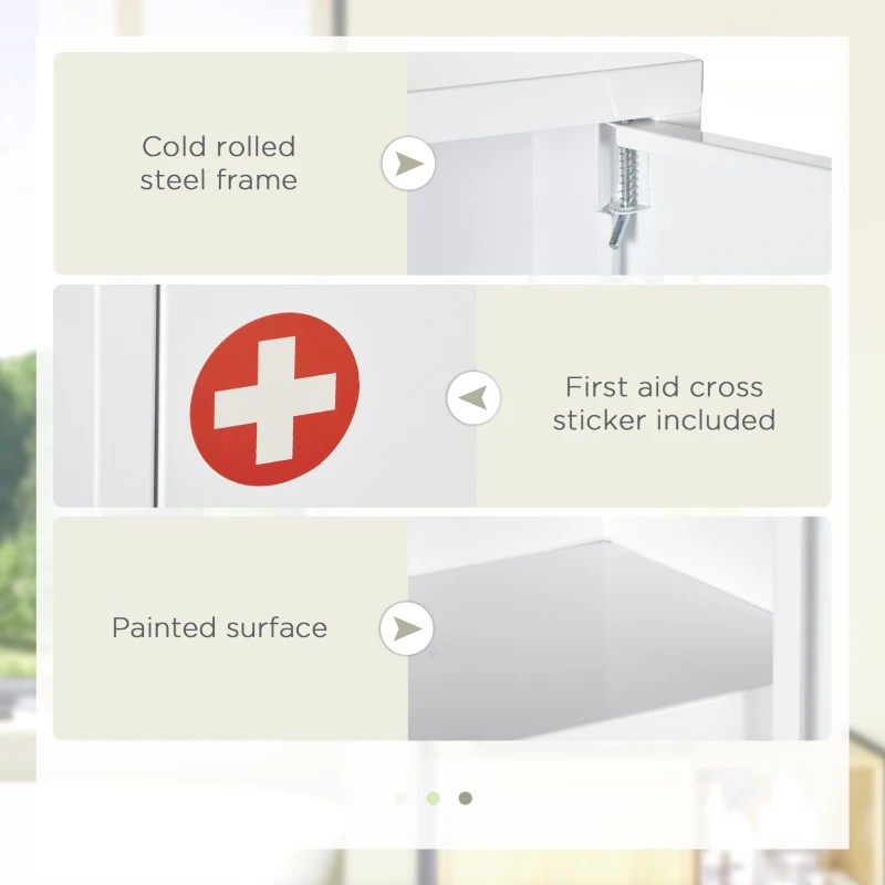 kleankin Bathroom Medicine Cabinet with Shelves Inside & On Door, Locking Medical Cabinet, First Aid Bathroom Wall Cabinet White