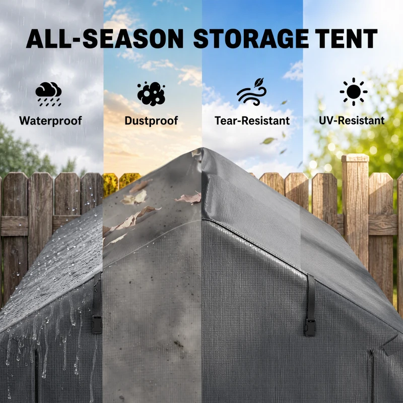 Outsunny Outdoor Storage Shed, UV Resistant Bike Tent with Roll-up Zipper Door, Portable Shed for Bike, Motorcycle, Dark Grey