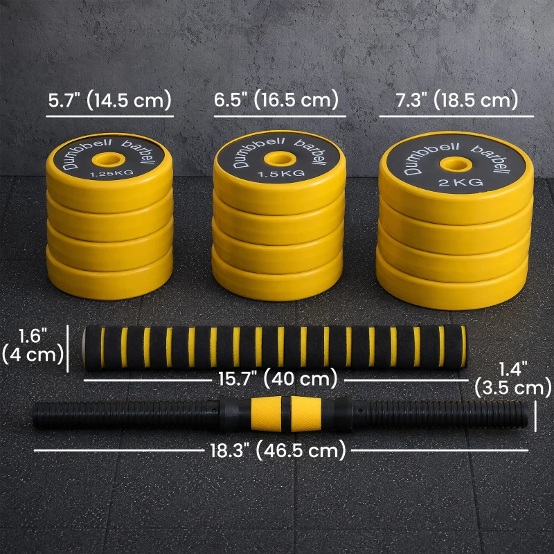 Soozier Dumbbell & Barbell Adjustable Set 44lbs Plate Bar Clamp Rod for Strength Training, Full Body Workout, Muscle Building Men Women Home Gym Sports Area Exercise Ergonomic