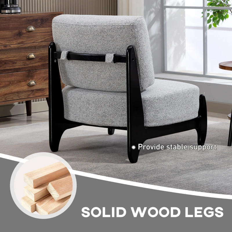 HOMCOM Accent Chair with Rubber Wood Frame, Wide Seat, Modern Chenille Bedroom Chair with Thick Cushion, Grey