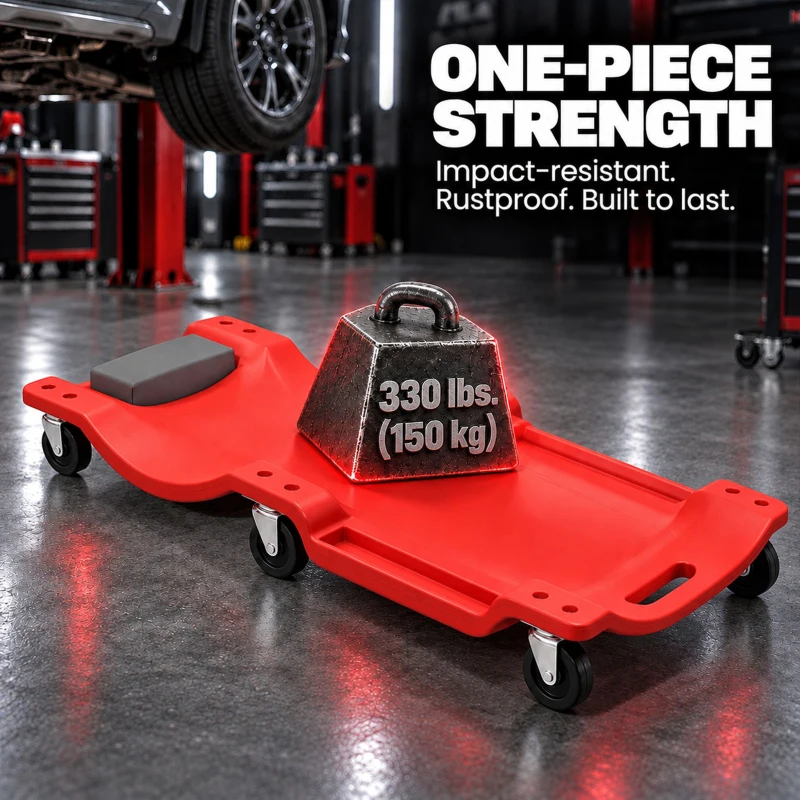 HOMCOM 40" Mechanic Creeper, 330 LBS Capacity, Low Profile, Padded Headrest, 2 Tool Trays, 6 Casters for Auto Repair, Red