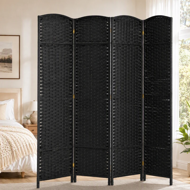 HOMCOM Folding Room Divider Screen 4 Panel 5.6 ' Tall Privacy Screen Freestanding Room Partition for Home Office, Black