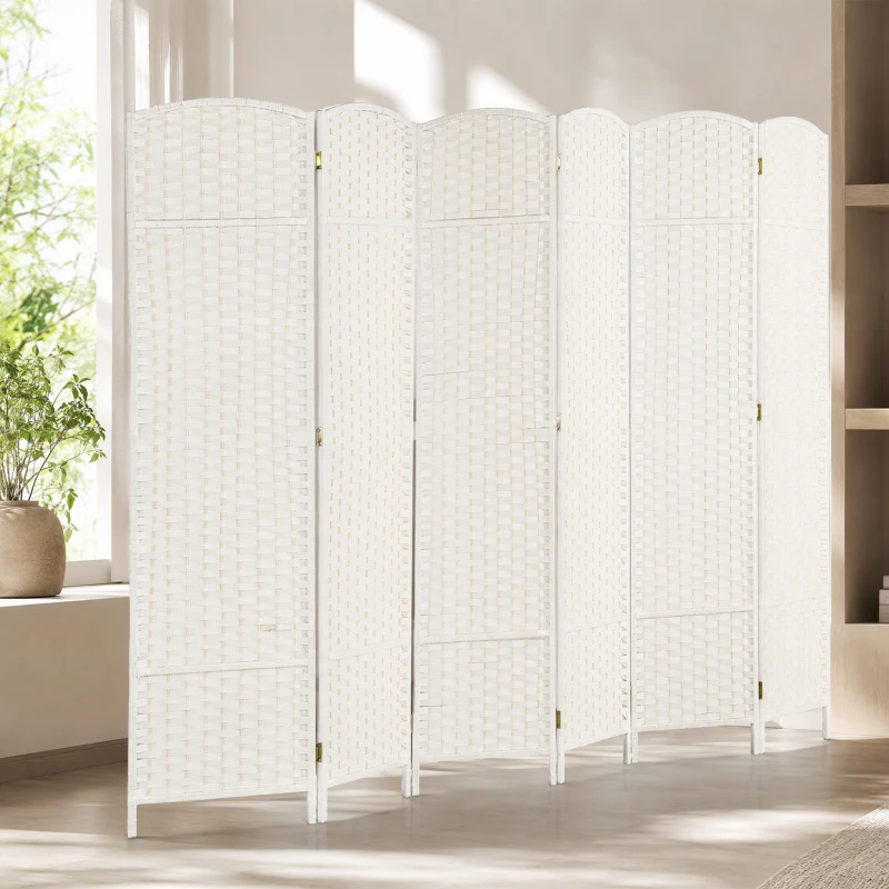 HOMCOM Folding Room Divider Screen 6 Panel 5.6 ' Tall Privacy Screen Freestanding Room Partition for Home Office, White