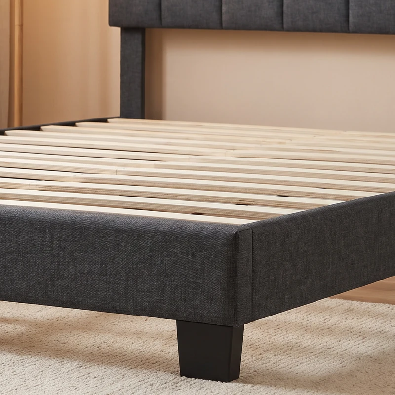HOMCOM Queen Size Bed Frame with Adjustable Headboard, Linen-Feel Upholstered Platform Bed Frame with 12 Slat Support Dark Grey