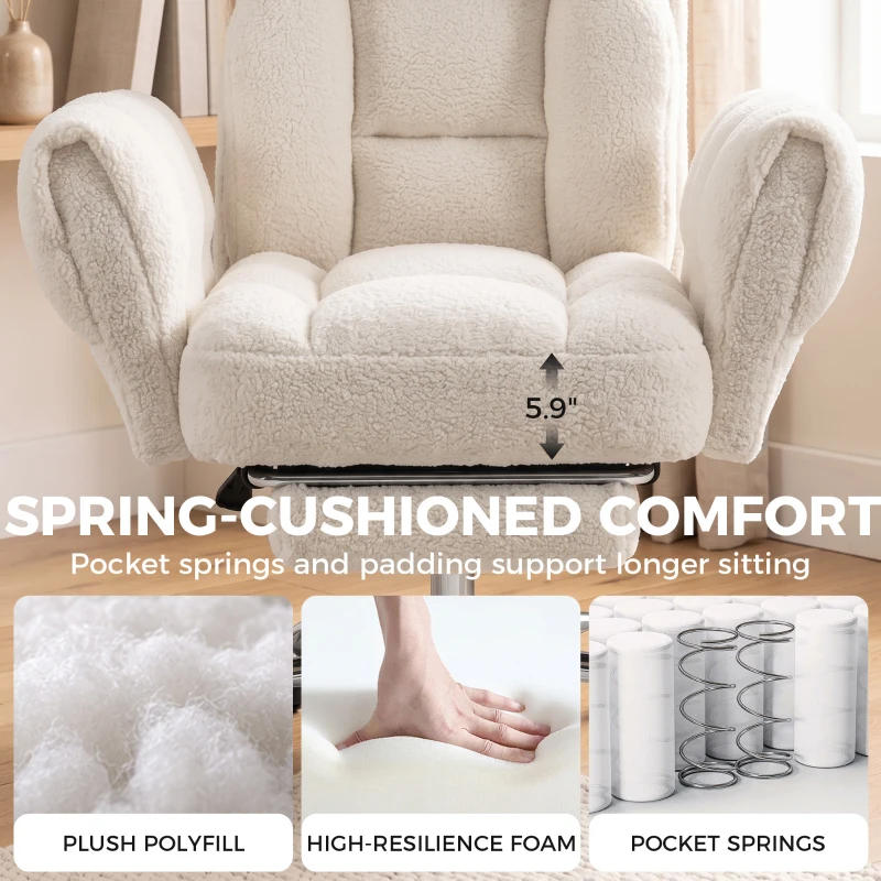HOMCOM Criss Cross Office Chair with Flip-Up Armrests, Reclining Desk Chair with Wide Seat, Footrest, Wheels, Cream White