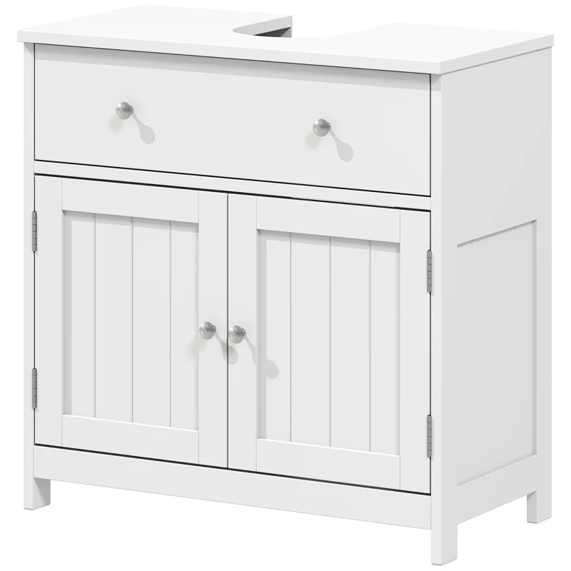 HOMCOM Modern Bathroom Vanity Cabinet, Freestanding Under Sink Storage with Drawer, U-Shaped Cutout for Pedestal Sink, White