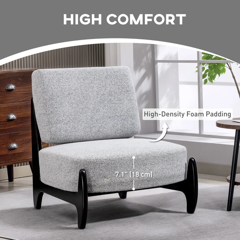HOMCOM Accent Chair with Rubber Wood Frame, Wide Seat, Modern Chenille Bedroom Chair with Thick Cushion, Grey