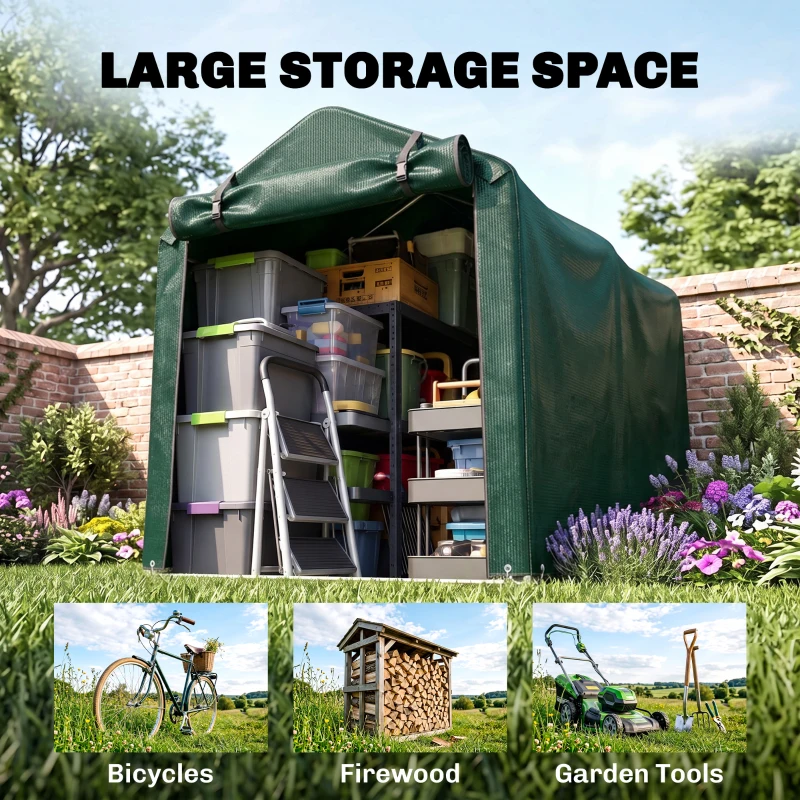 Outsunny Outdoor Storage Shed, UV Resistant Bike Tent with Roll-up Zipper Door, Portable Shed for Bike, Motorcycle, Dark Green